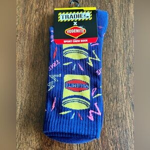 Tradie Sport Crew Sock Men’s Size 11-13 Vegemite Theme Socks Navy Blue with Logo